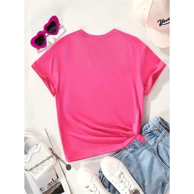 European sizes Girls' Dinosaur Print Round Neck T-Shirt for Spring/Summer, Comfortable Casual Outdoor Walking Wear and Summer Gift Choice