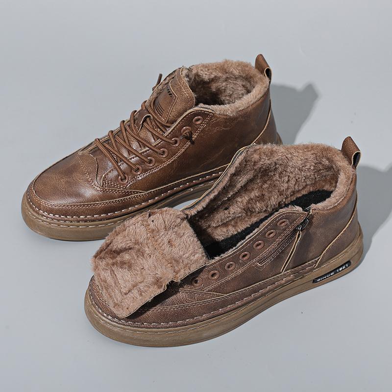 Мужские ботинки осень и зима новые теплые плюшевые уличные повседневные ботинки рабочие ботинки модные универсальные на мягкой подошве удобные кожаные ботинки