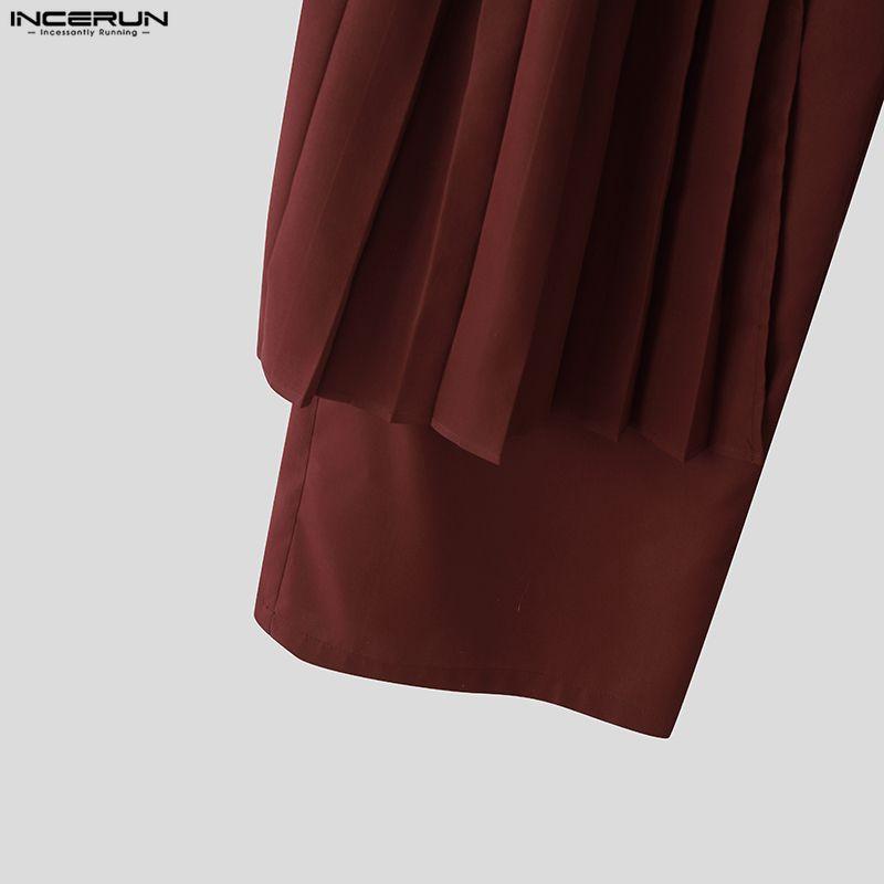 INCERUN Мужские брюки с молнией спереди, многослойные, однотонные, повседневные, длинные, плиссированные