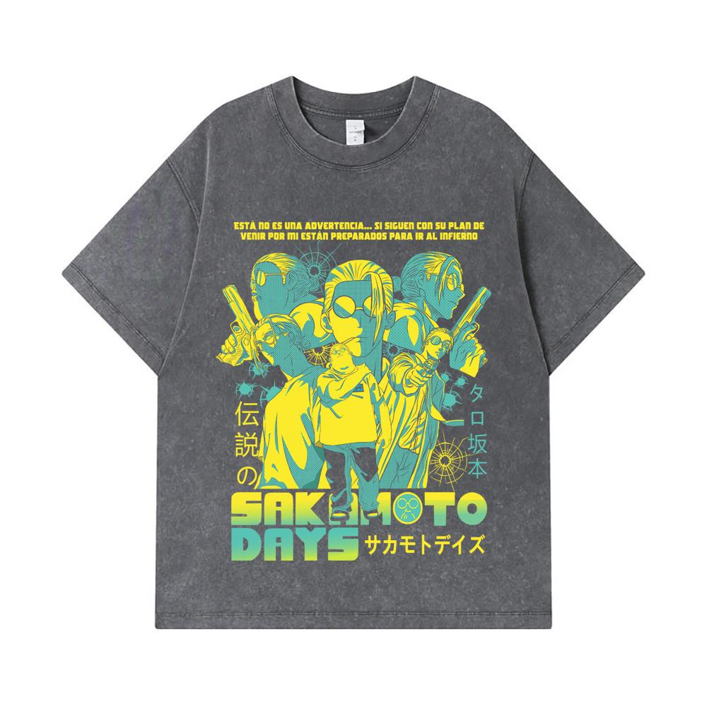 275 GSM Washed T-shirts 100% Cotton Sakamoto Days V6 Taro Print Unisex Heavy Cotton T Shirt