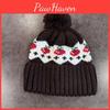 Warm Knitted Hat Cherry Embroidery Design And Plush Ball Decoration For Cold Season And Daily Use