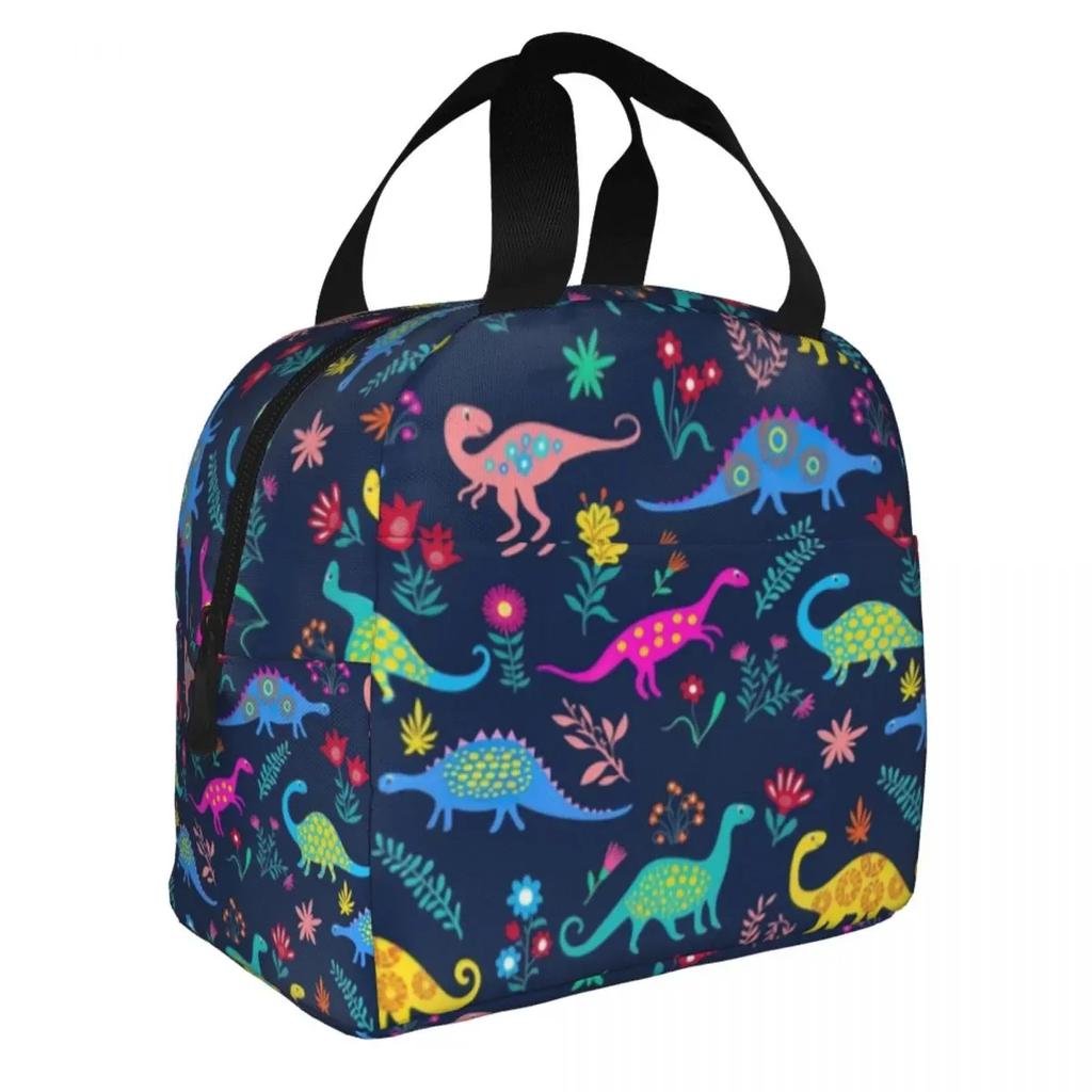Мультяшный принт динозавра Термоизолированная сумка для ланча Женская портативная сумка-тоут для ланча для кемпинга на открытом воздухе Путешествий Многофункциональный контейнер для еды