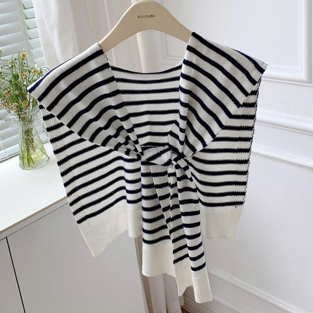 Women Blouse Shoulders For Men Knitted Shawl Stripes Wraps Female Wool Scarf Korean Style Scarves