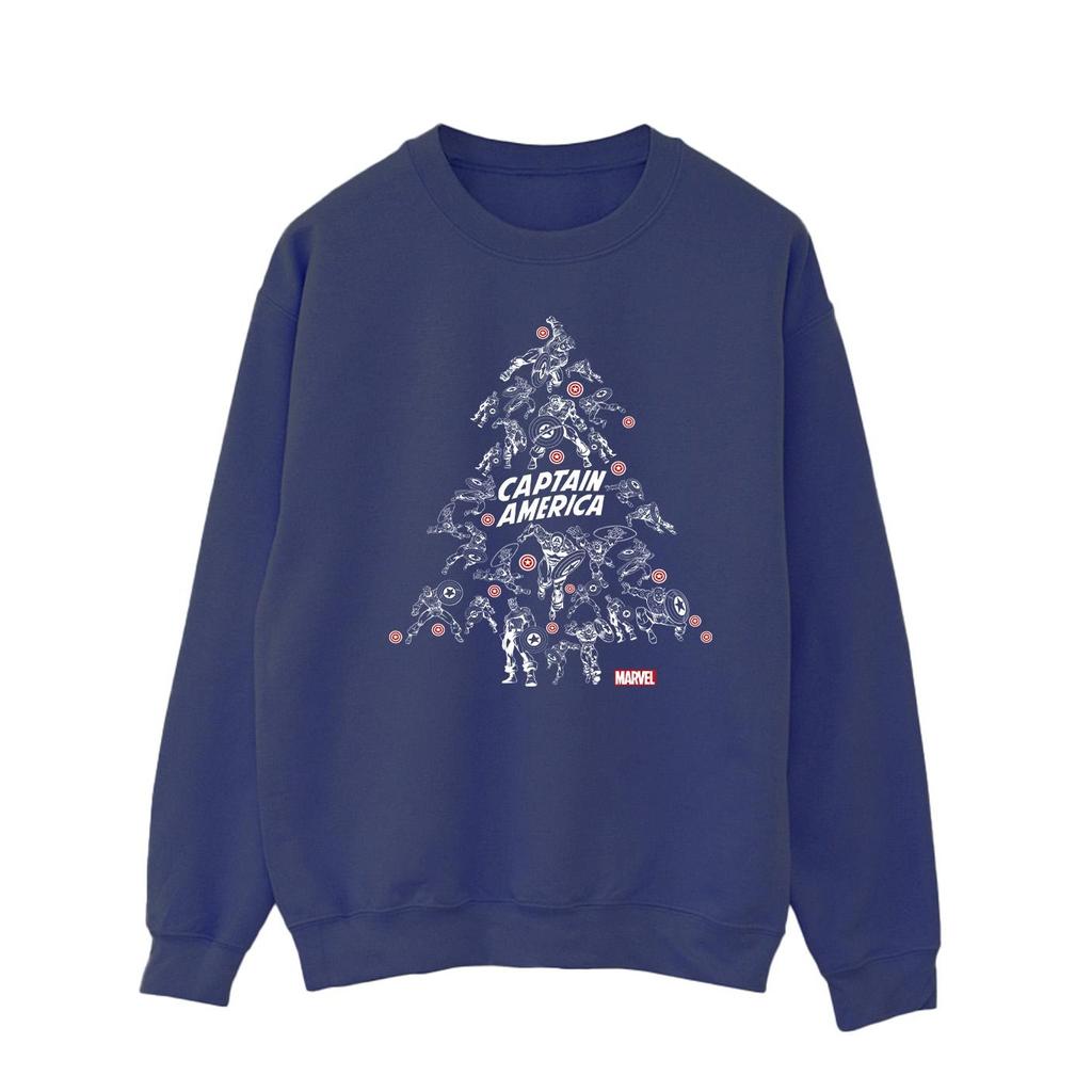 Marvel Mens Captain America Christmas Tree Sweatshirt