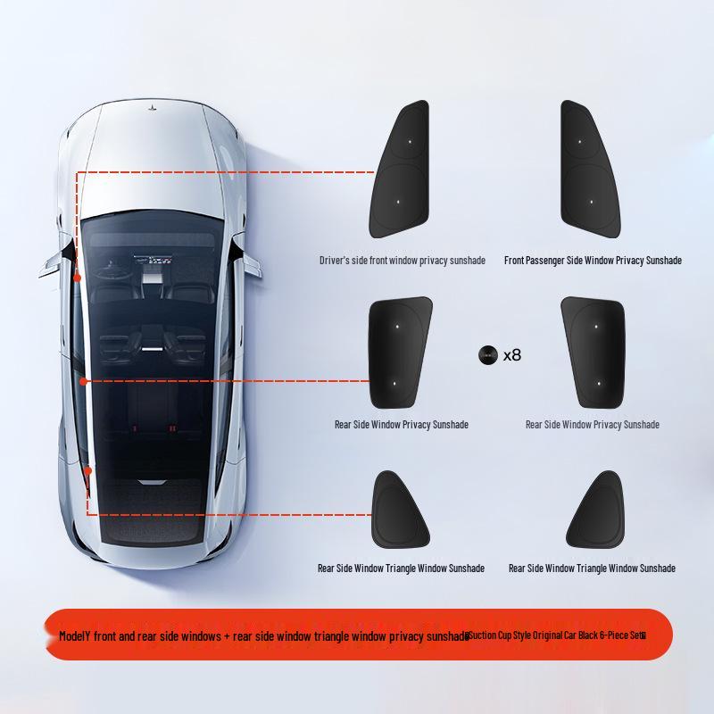 Tesla Model 3/Y Camping Privacy Sunshade with Suction Cups - Opaque, Anti-Peeping Side Panel