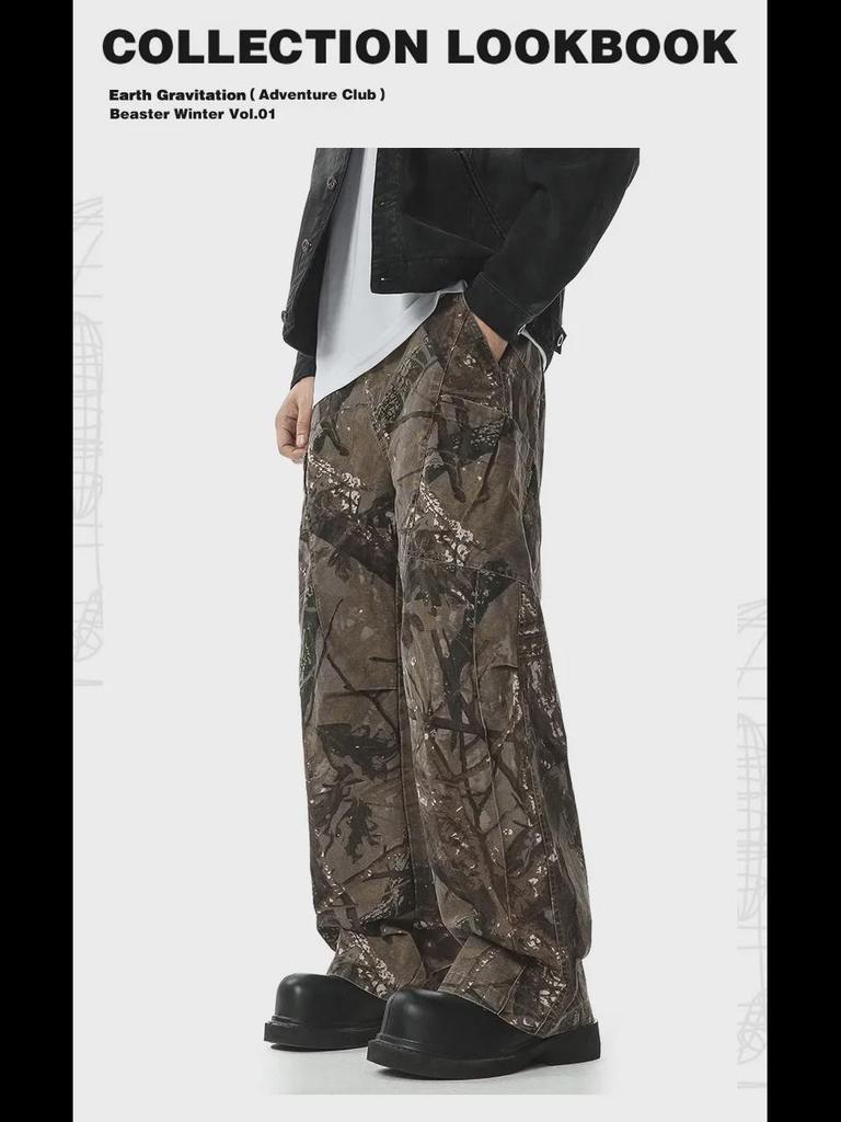 Мужские прямые свободные брюки карго Muqiu камуфляжной расцветки – повседневный стиль для улицы