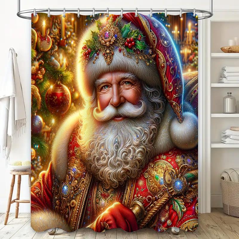 Королевская шторка для душа с Санта-Клаусом, скипетром и сверкающей рождественской елкой, Роскошный красный и золотой праздничный декор для ванной комнаты