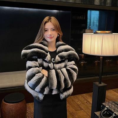 Зимняя шиншилла новая модная леди дочь ветер мех имитация рекс кролик лацкан меховое пальто женское укороченное утолщенное