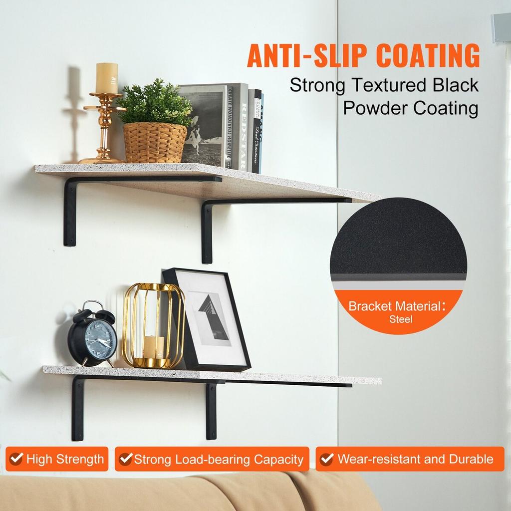 Shelf Bracket, 16 x 6 in 4 Pcs, Heavy Duty Floating Shelf Brackets, Brackets for Shelves, 10mm Thick Matte Black L Shelf Bracket,Steel Shelving