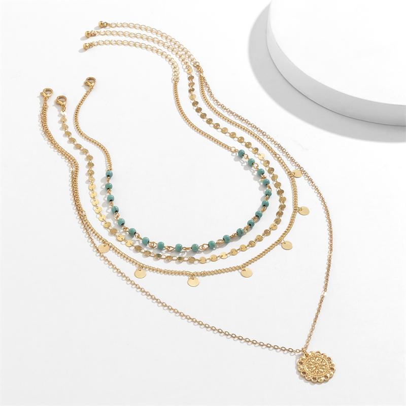 Vintage Blue Stone Beaded Chain Necklaces for Women Fashion Ethnic Multilayered Tassel Necklaces Friendship Jewelry Gift