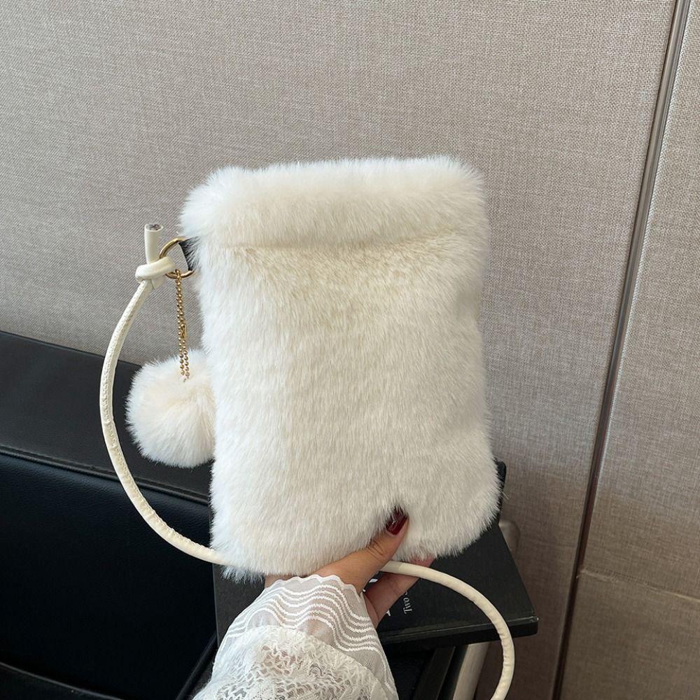 Зимняя Сумка на Плечо Искусственный Мех Мягкая Crossbody Сумка для Телефона Однотонная Большая Вместимость Дорожная Сумка
