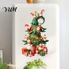 Easy Apply Christmas Window Film Tree Stickers with Gnome And Snowman, Removable Glass Stickers, PVC Durable Holiday Art Waterproof Wall Decor