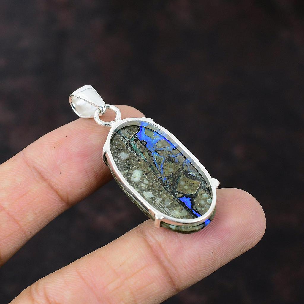 Кулон с азуритом и малахитом, ювелирные изделия из натуральных драгоценных камней, подвеска из стерлингового серебра 925 пробы, подвеска ручной работы в стиле бохо, подарок для друга, красивая подвеска