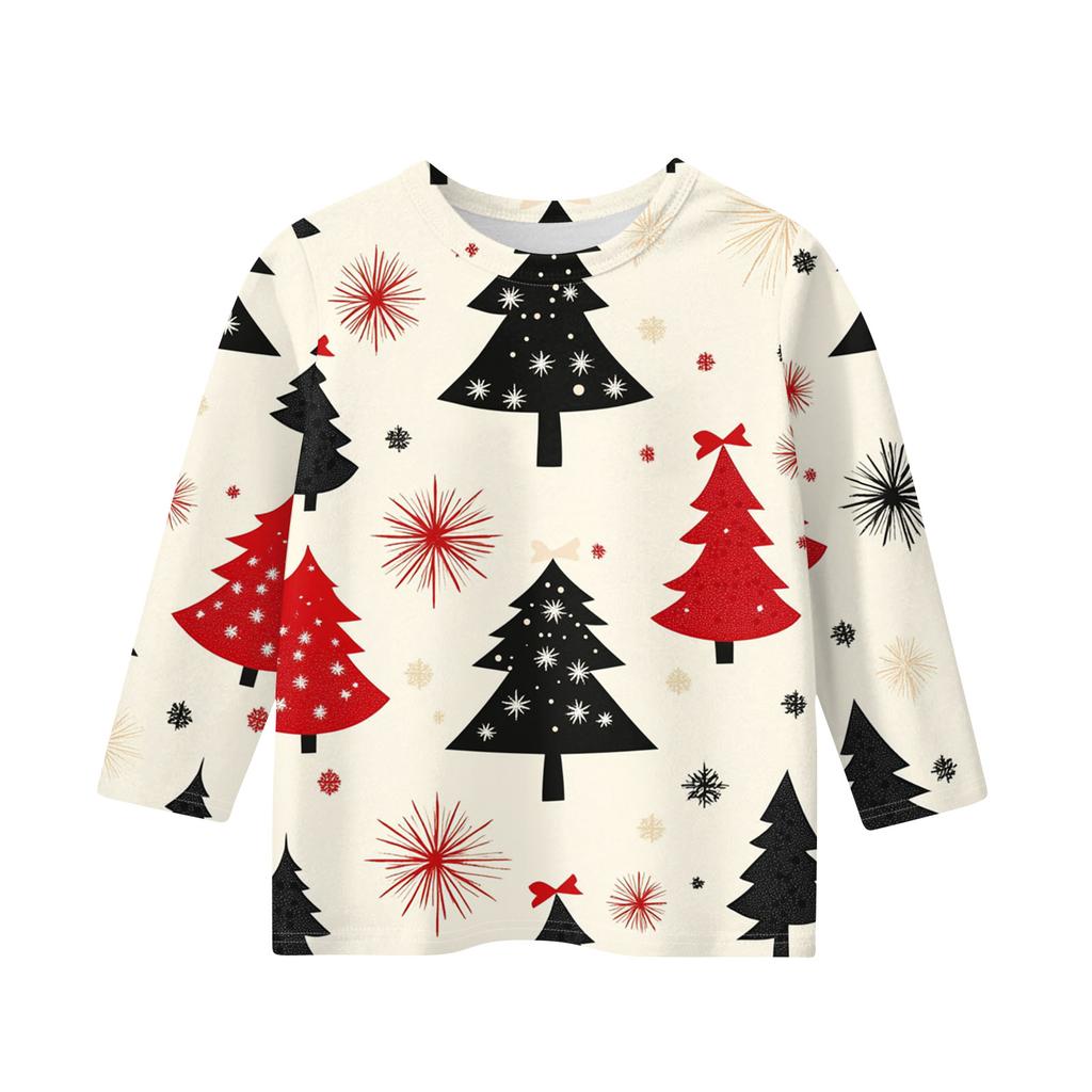 Рождественские топы с принтом для девочек-подростков 5-16 лет, футболки с круглым вырезом и рукавами 3/4, модные топы, нарядные футболки