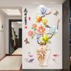 Chinese Style Classical Vase Flower Wall Sticker Rose Lotus Butterfly Decoration Decals Removable Wall Art Home Decor