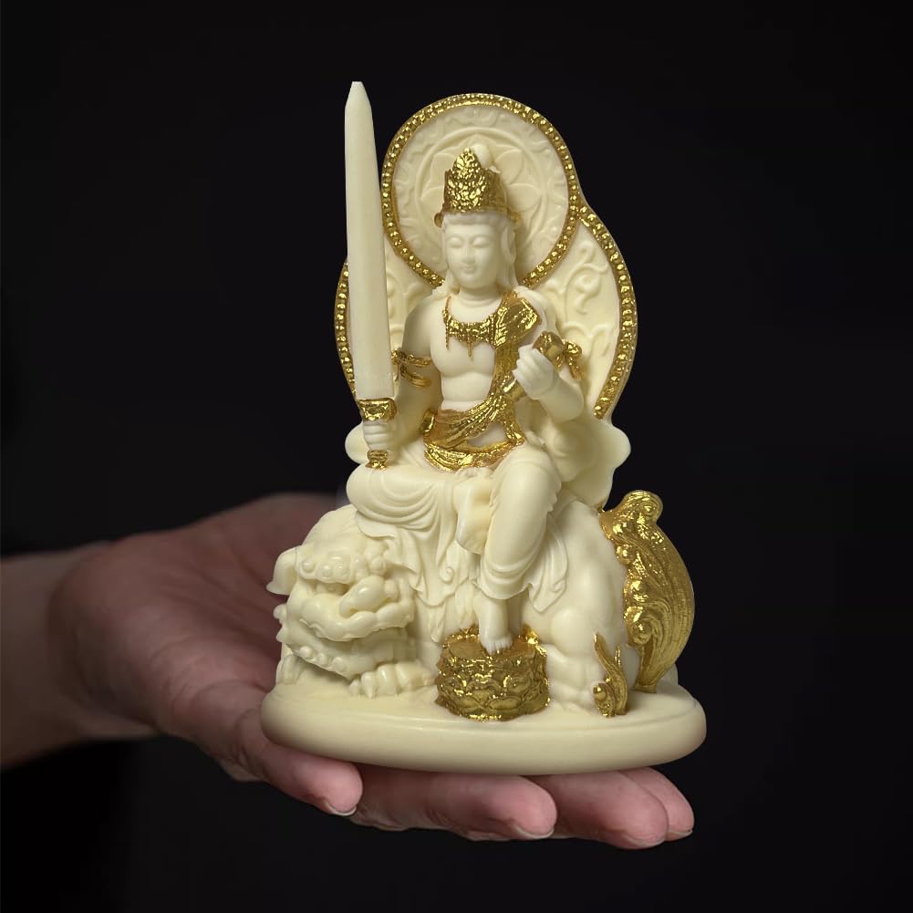 YUYAKESHI Bodhisattva Figurine, Samantabhadra and Manjusri, Decorative Statue, Feng Shui Charm, Principal Deity, Good Luck Prayer, Coconut Fruit,