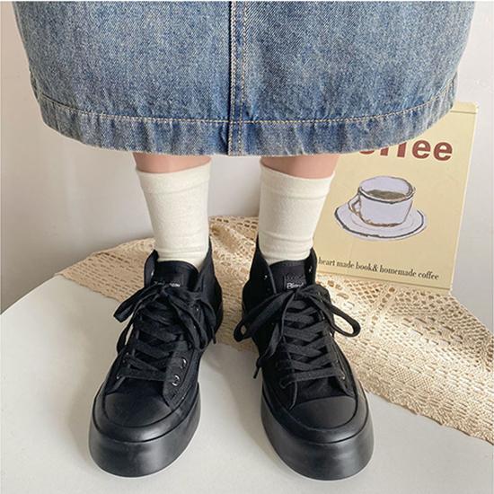 Высокие парусиновые туфли для женщин, туфли на толстой подошве в гонконгском стиле в стиле ретро, ​​туфли на высоком каблуке, повседневная обувь в корейском стиле