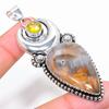 Tube Agate, Citrine 925 Sterling Silver Jewelry Pendant 2.96" W3q25