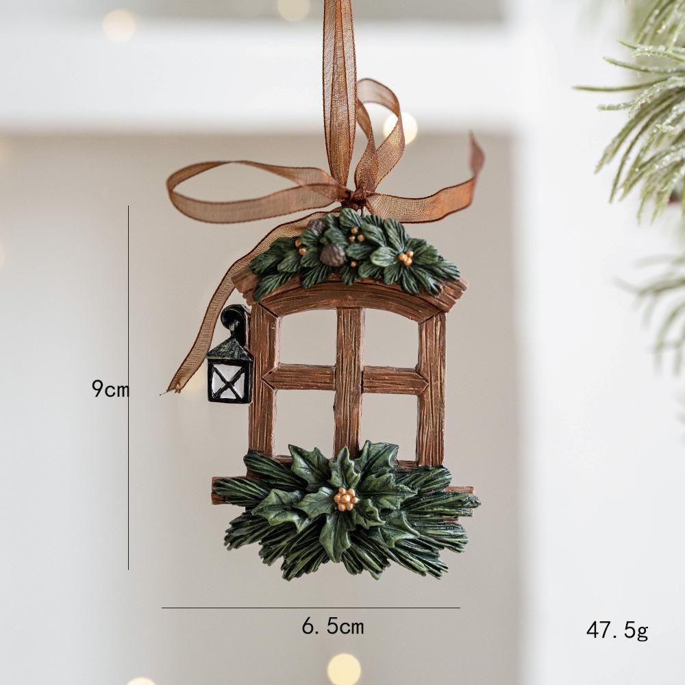 Jingle Bell Wreath Xmas Tree Charms Christmas Resin Pendant Retro Colorful Painted Ornaments New Year Party Favors Decor