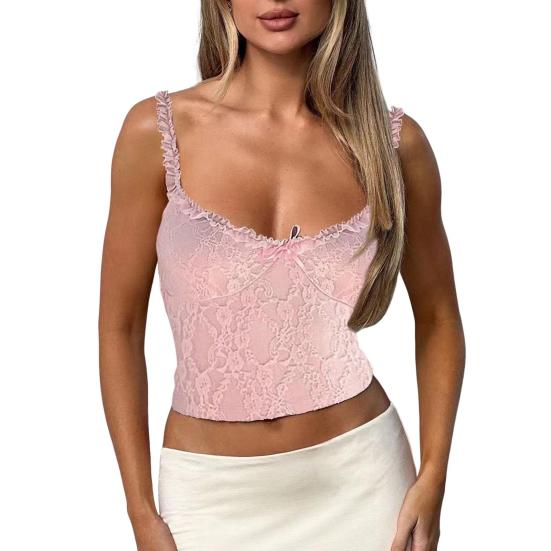 Женские сексуальные кружевные майки-слинги с низкой талией без рукавов, короткие топы, однотонные прозрачные кружевные майки с вышивкой