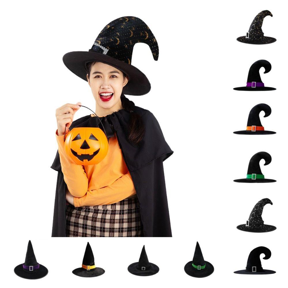 Bending Angle Halloween Hat Velvet Devil Cap Simple Halloween Witch Wizard Hat Carnival Party