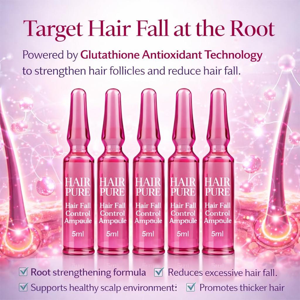 Hair Pure Ампула против выпадения волос с Глутатионом Power Booster для более здоровых, густых и крепких волос | Помогает уменьшить выпадение и ломкость волос | D