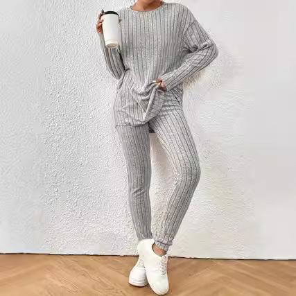 Europe, America 2024 autumn and winter casual turtleneck knitted long-sleeved suit women's foreign trade sweater loose trousers two-piece set