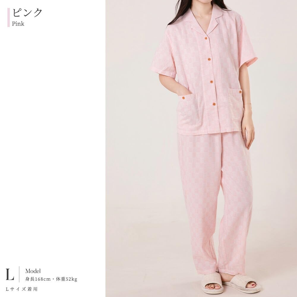 Да Семейный комплект женских пижамных шорт из двойной марли в клетку размера M, 100% хлопок, рукава, узор, розовый,