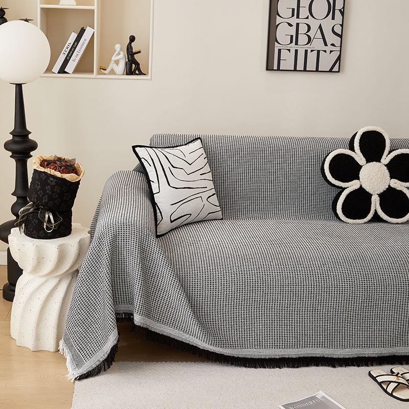 Универсальный чехол на диван из хлопка и льна: Нескользящий, Полное покрытие, Вафельный дизайн для четырех сезонов