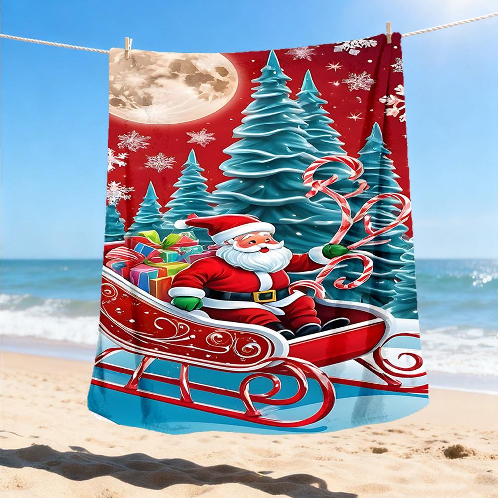 1pc Christmas Santa Claus Outdoor Flannel Blanket Soft All Season Polyester Throw , Perfect for Picnics & Travel , Picnic Accessory