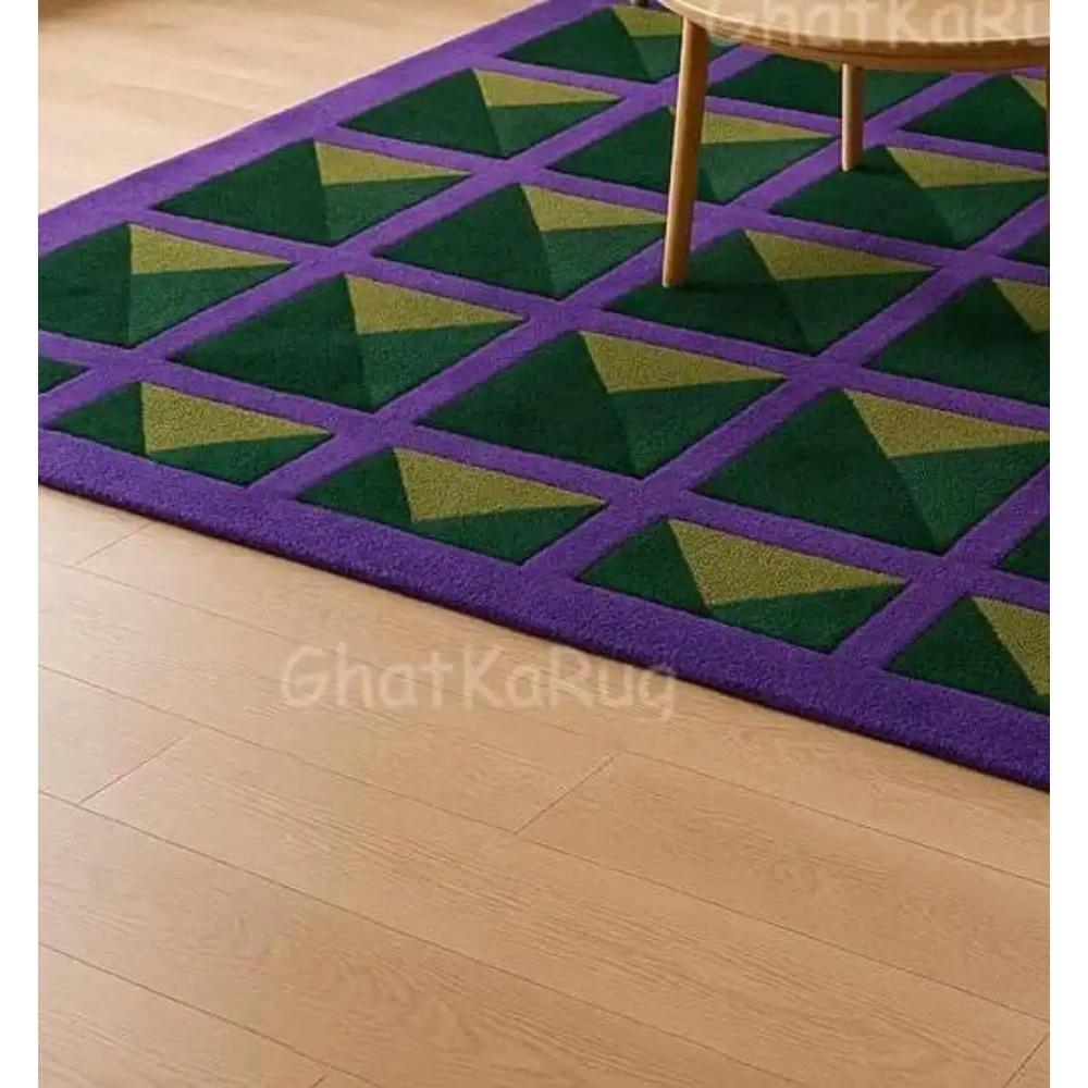 Modern Geometric Purple And Green Purple Green Abstract Living Room Carpet Bold Designer Rug