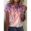 Summer Round Neck 3D Flower Print Top Fashionable Casual Short Sleeved Women's T-shirts