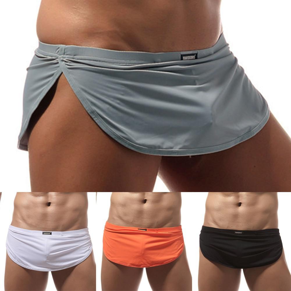 Mens Home Pant Casual Shorts With Penis Pouch Thong Elastic Trunks Underwear