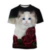 Summer Casual Short Sleeved T-shirt New 3D Plush Cat Fun Kitten Print Personalized Versatile T-Shirts