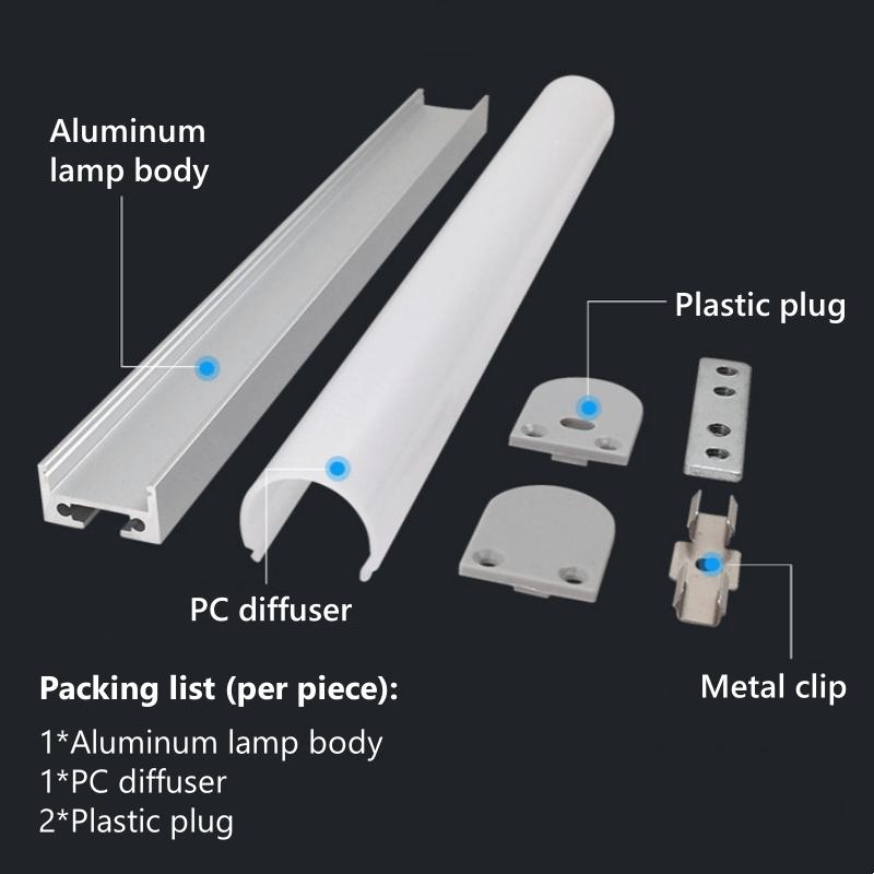 Трехсторонний светящийся светодиодный алюминиевый профиль круглый квадратный трубчатый рассеиватель из поликарбоната, поверхностный подвесной линейный корпус для полосового света