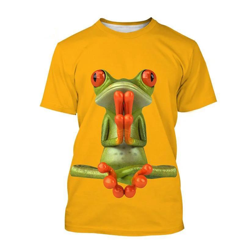 Новинка, мужские футболки с животными и лягушками, забавная свободная одежда, модная футболка с коротким рукавом и коротким рукавом, футболка большого размера с принтом и круглым воротником