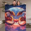 1pc Dragon Hearts in Unity Digital Printed Design Blanket - All-Season Soft Flannel Throw with Vibrant Dragon & Heart Patterns
