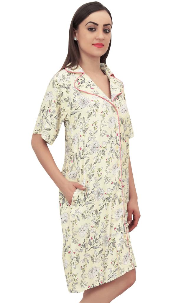 Bimba Женская пижама с короткими рукавами и карманом, светло-желтого цвета с цветочным принтом -