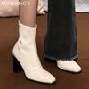 Women Leather Square Toe Ankle Boots Elegant High Heels Shoes Woman 2025 Trend Winter New Pumps Motorcycle Boots Mujer Botas