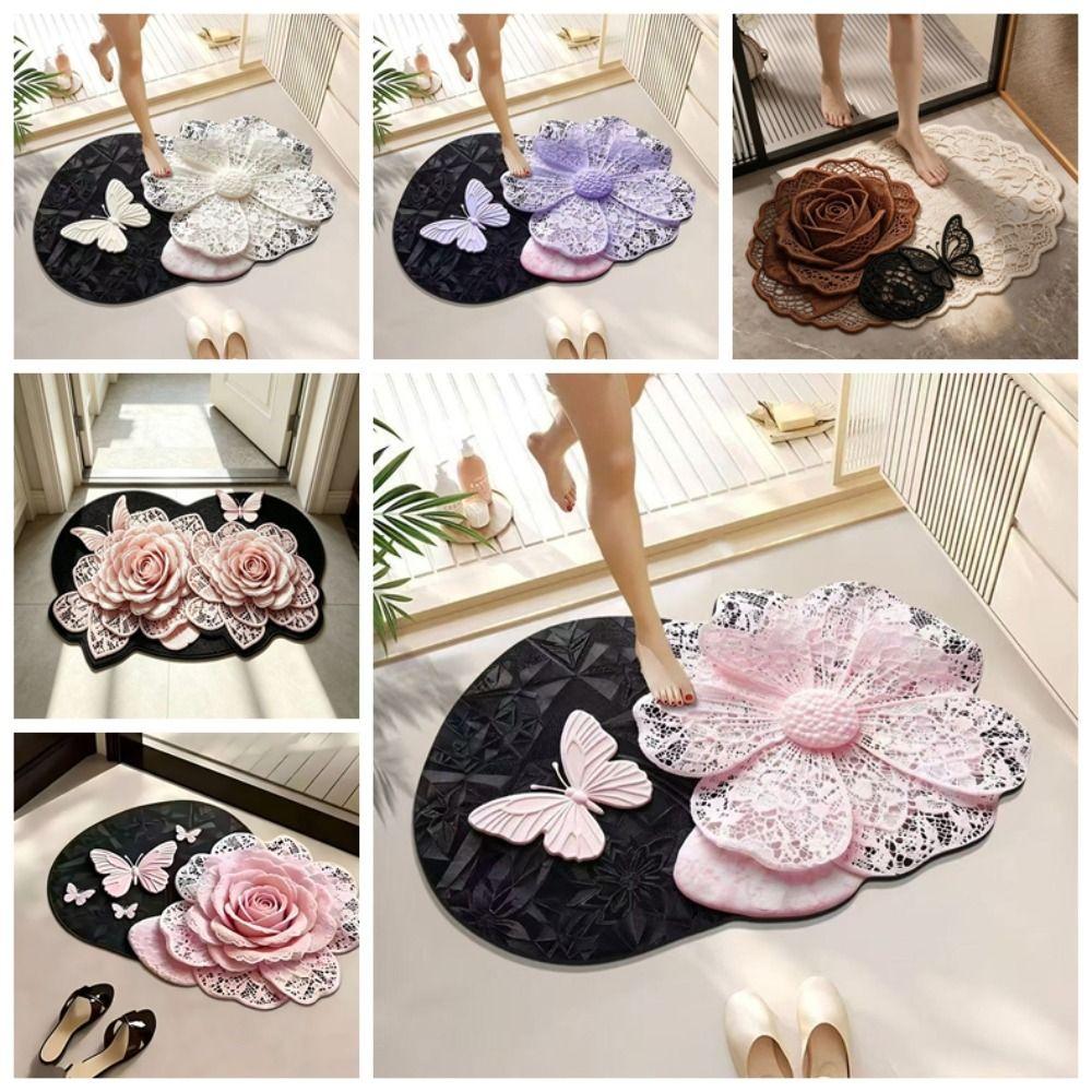 Absorbent Surface 3D Floral Butterfly Carpet Shower Mat For Living Room Tea Table Bedside