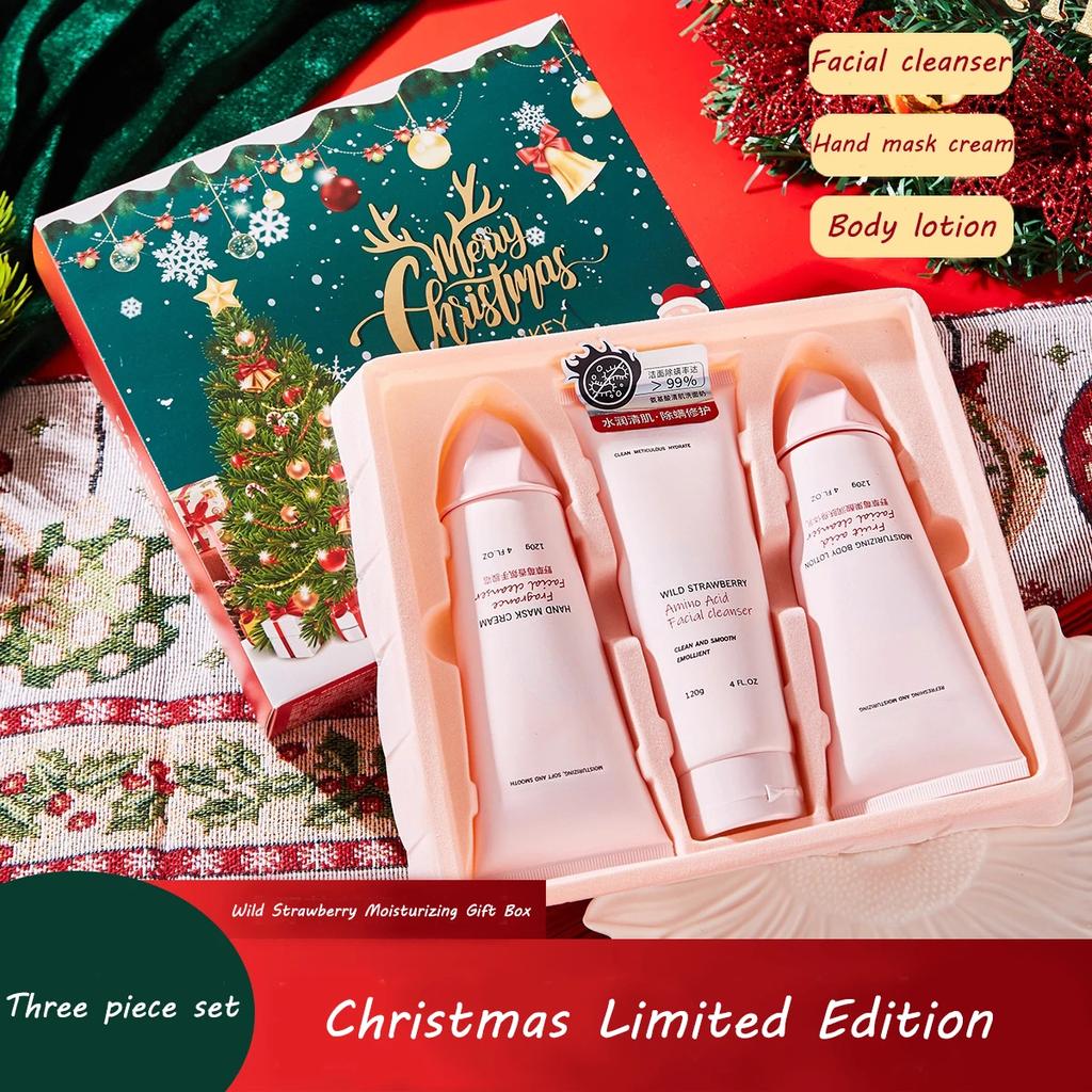 Увлажняющий рождественский подарочный набор Wild Strawberry Крем для рук Лосьон для тела Очищающее средство для лица Комбинированные корейские наборы по уходу за кожей Продукты