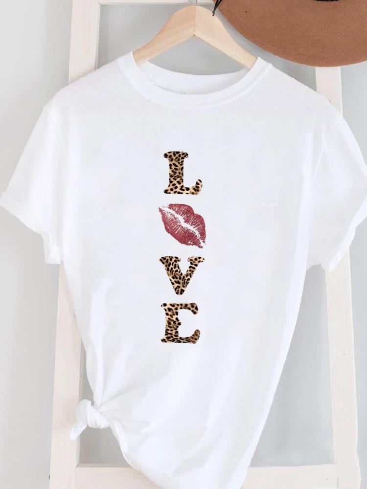 (Asian Size) Love Style 90s Cute Women's Top T Female Print Short Sleeve T-shirts Fashion O-neck Casual Clothing Graphic Tee