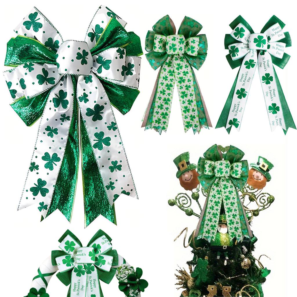 St Patricks Day Tree Topper Bows for Wreath Decorations Irish Holiday Crafts Bows for Front Door Indoor Outdoor Use