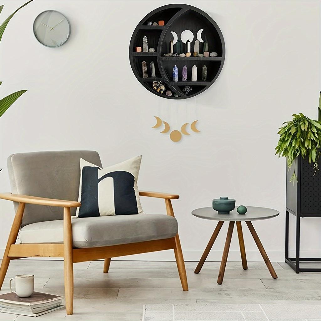 Полка в виде полумесяца, дисплей для кристаллов, камней, эфирных масел, настенный декор в готическом и бохо-стиле, полка с фазами Луны