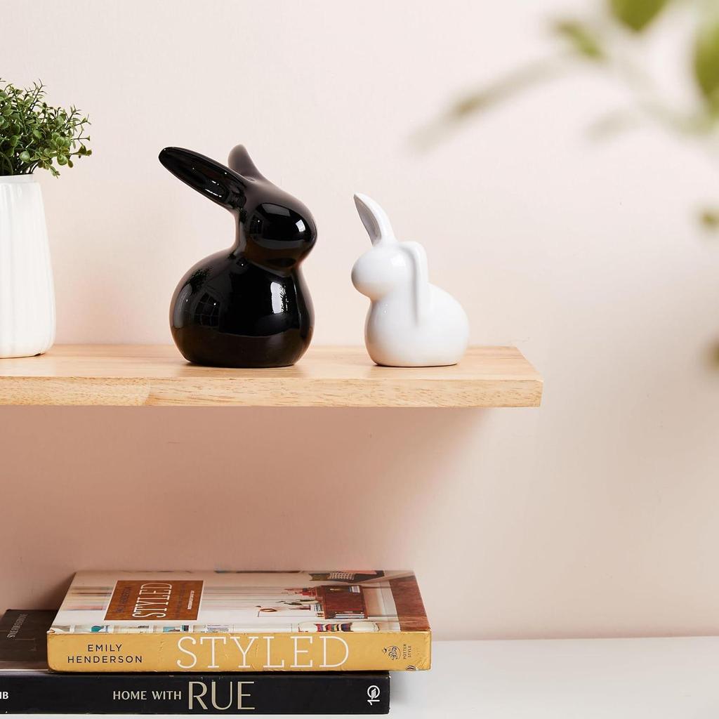 Керамические фигурки кроликов для домашнего декора (Набор из 2 шт., черный и белый)