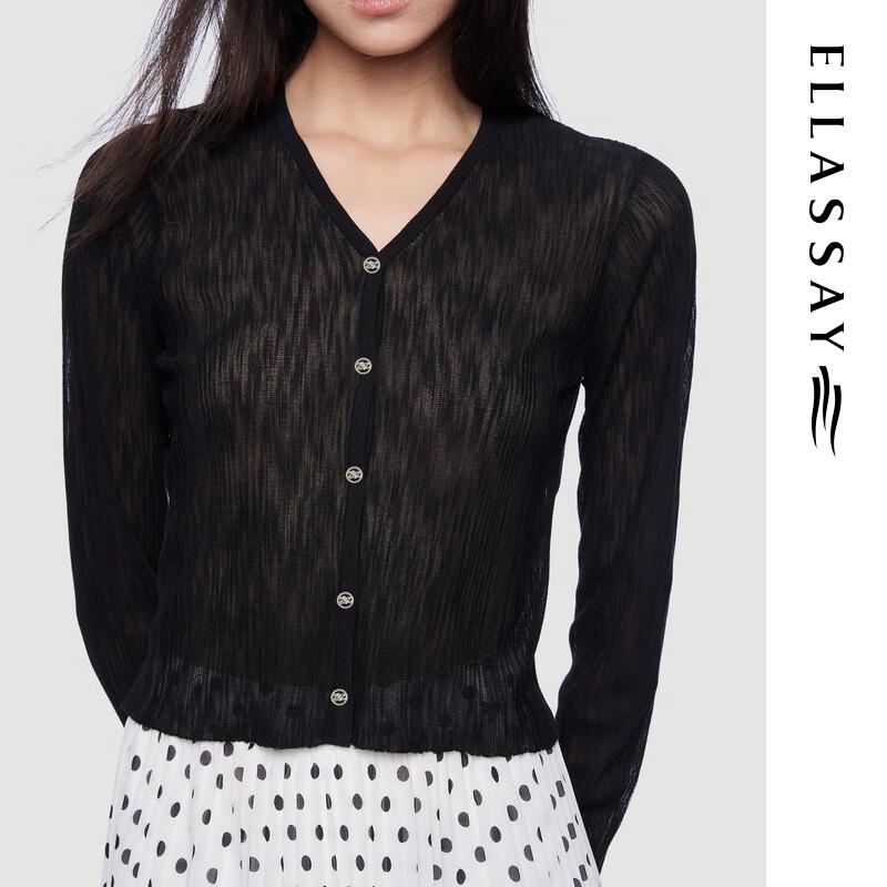 ELLASSAY Women's 2025 Spring V-Neck Short Knit Cardigan