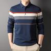 Осенняя новая мужская одежда среднего возраста с лацканами, повседневная многоцветная рубашка поло, мужская полосатая футболка с длинным рукавом из хлопка