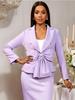 Стильный лавандовый женский офисный блейзер со съемным бантом, пиджак для костюма с длинным рукавом, осенне-зимний наряд для гостя на свадьбе, для вечерней вечеринки