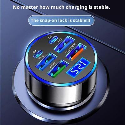 300 Вт 6 портов Автомобильное зарядное устройство QC3.1 Быстрая зарядка 4 USB 2 PD Штекер прикуривателя Автомобильное зарядное устройство Быстрая зарядка с цифровым дисплеем
