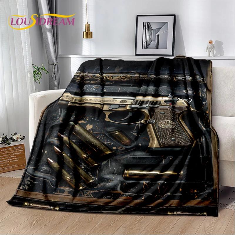 2025 New Retro Guns Pistol Ammunition Bullet Cartridge AK M4 Soft Flannel Blankets,Throw Blanket for Picnic Beds Sofa Bedroom